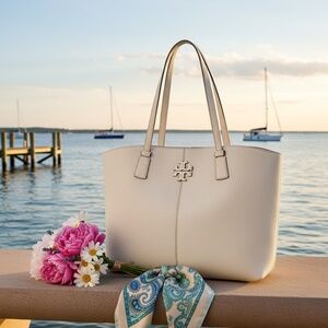 NEW Tory Burch McGraw Brie Cream Leather Large Carryall Shopper Tote Bag
